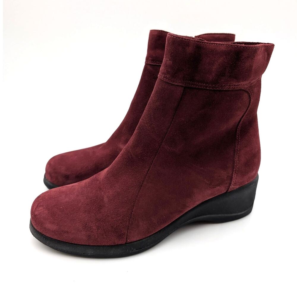 La Canadienne Tina Wedge Heel Ankle Boots Side Zip Women's Wine Size US6M EU36.5